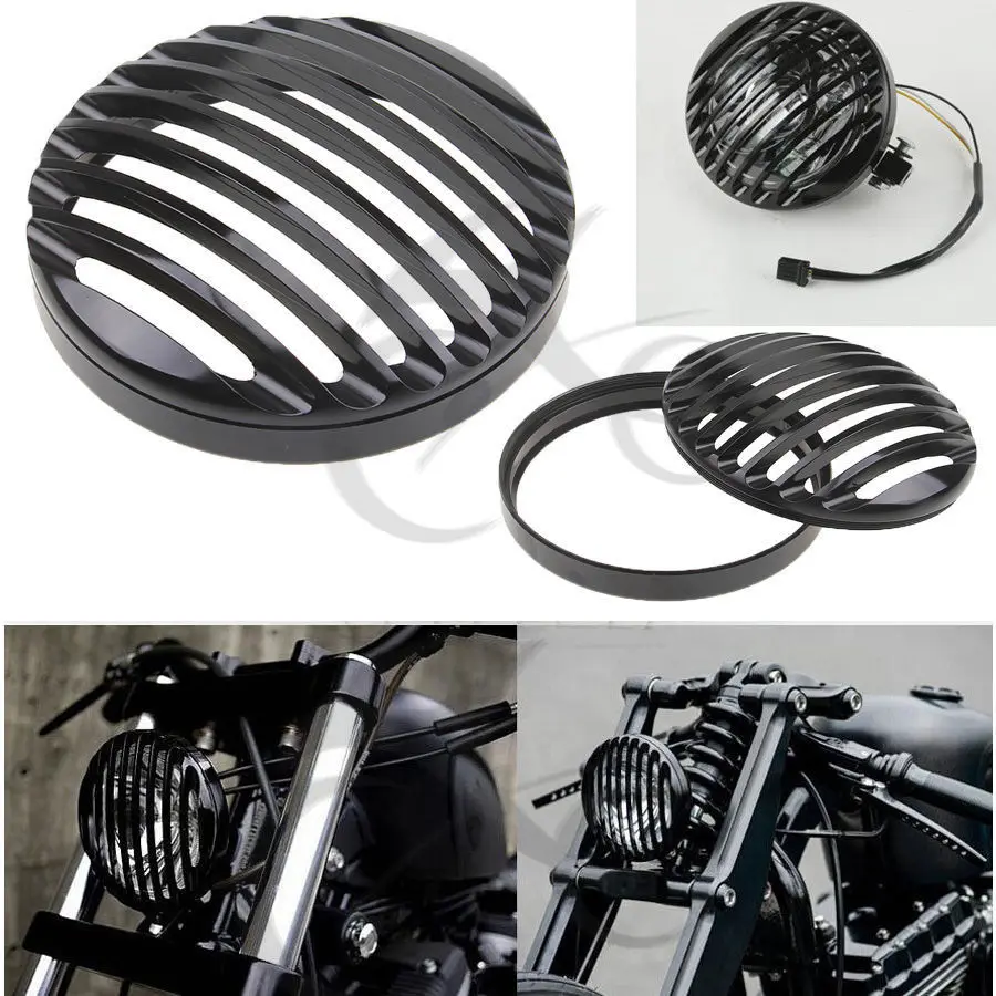 

5 3/4" Black Chrome CNC Headlight Grill Cover For Harley Sportster XL 883 1200 2004-2014 New