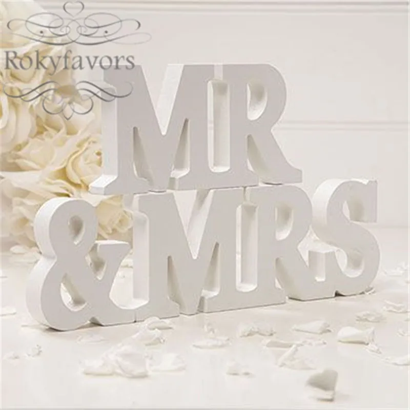 Free Shipping 3pcs 1set White Wooden Mr Mrs Letters Wedding