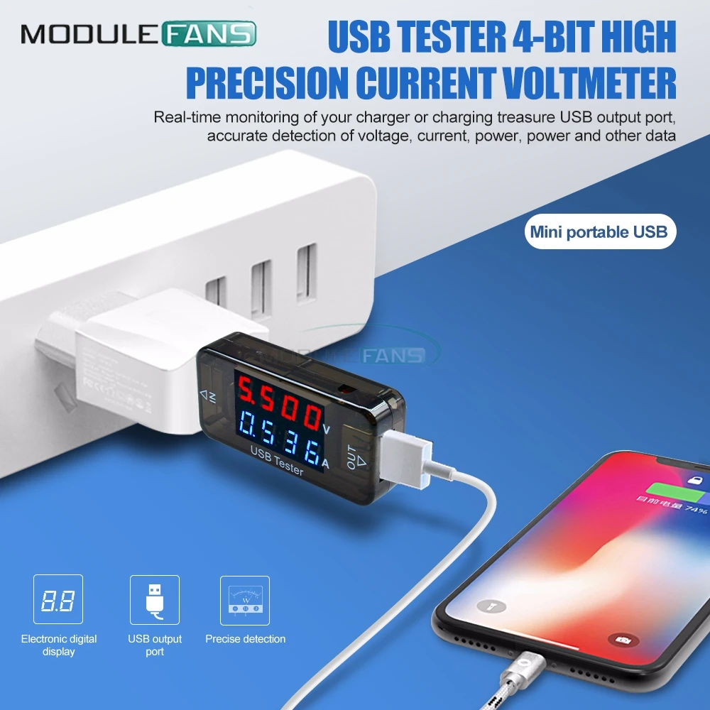3 В 30 в мини USB красный синий 4 бита цифровой трубчатый Вольтметр Амперметр