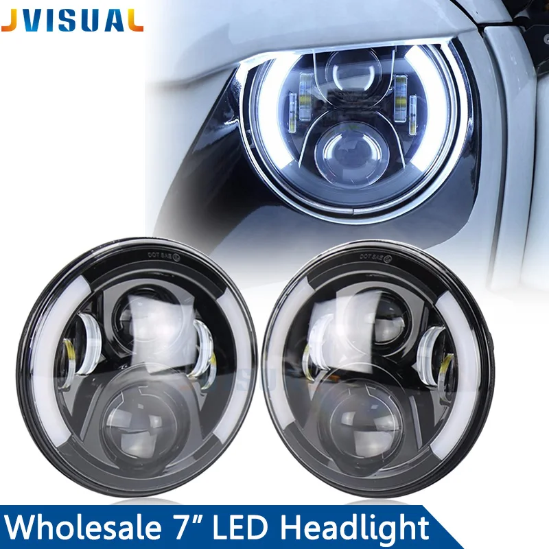7inch LED Halo Headlights Kit 7" LED Headlight With Angle Eye For Jeep