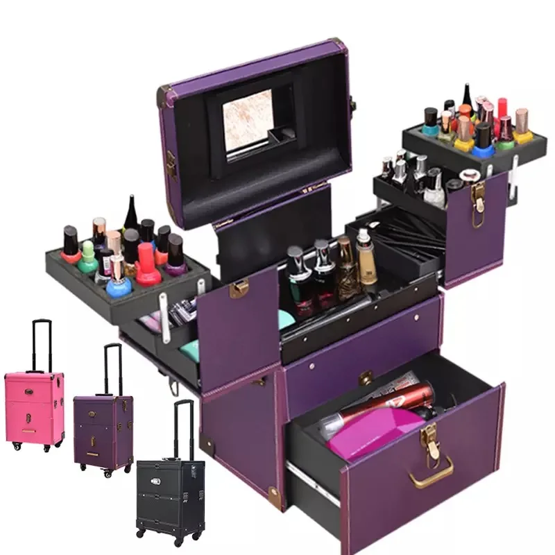 Women multifunction trolley makeup luggage girls portable cosmetic