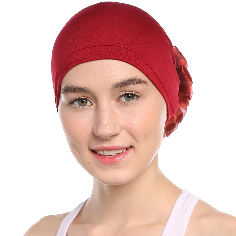 

Babalet Women's Elegant Soft Knitted Cotton Satin Flower Solid Chemo Cancer Beanie Muslim Turban Cap Head Cover Hair Loss Cap