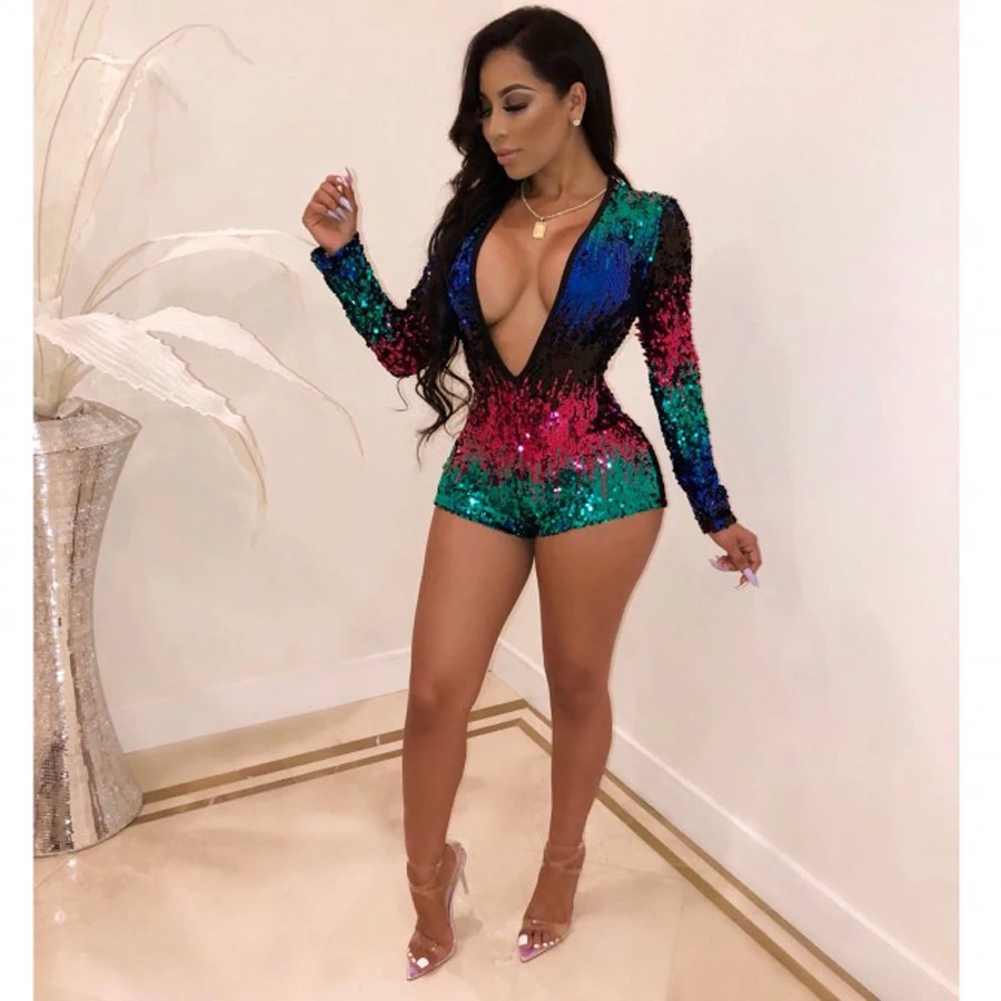 

Bling Sequined Back Zipper Women Jumpsuit & Rompers Fashion Patchwork Overall Sexy jumpsuit combinaison femme