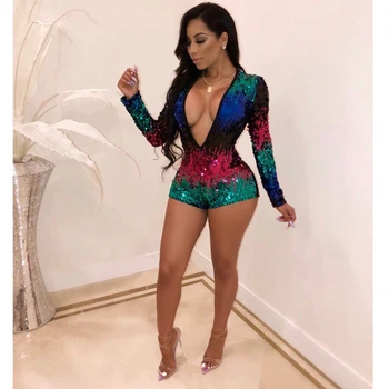 

Bling Sequined Back Zipper Women Jumpsuit & Rompers Fashion Patchwork Overall Sexy jumpsuit combinaison femme