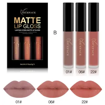 

Hot! New 3PCS Lipstick Waterproof Long-Lasting Matte Liquid Lipstick Lip Gloss Kit Matte Lips Set