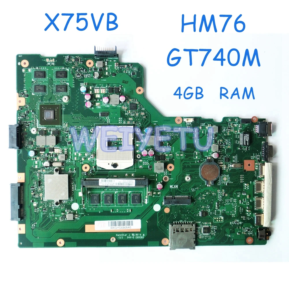 

X75VB Motherboard for ASUS X75V X75VD X75VC X75VB Mainboard Graphic GT740M N14M-GE-S-A1 4G Memory On Board 100% tested REV 2.0