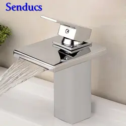 Бесплатная доставка senducs квадратный ванной смеситель с одной ручкой латунь ванной водопад смеситель горячей кран холодной воды