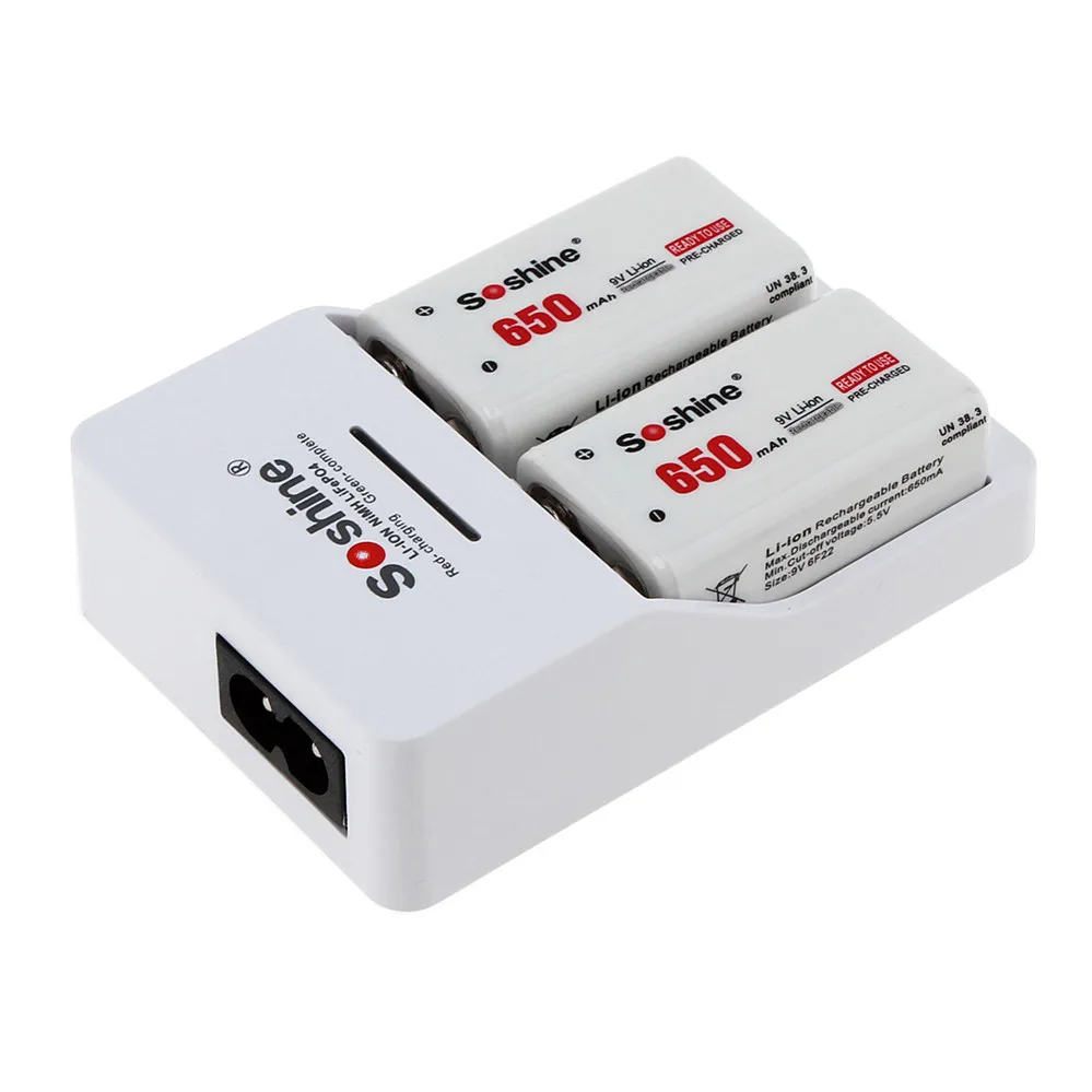 2шт Soshine 9V 6F22 литий ионная аккумуляторная батарея + Smart Ni MH/li ion зарядное устройство