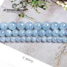 

Free Shipping 4 6 8 10 12 14mm Pice Szie Natural Aquamarine loose Beads Faceted Blue DIY Accessory GEMStone For Jewelry Making