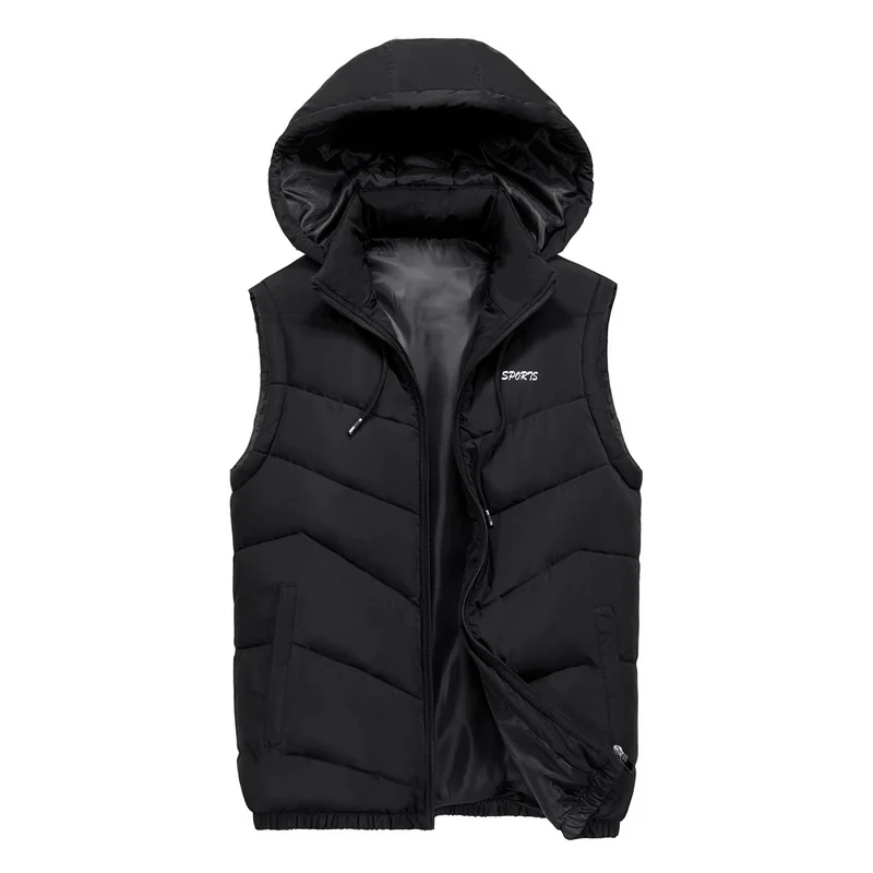 

Men's Winter Cotton Body Warmer Hoodie Vest Casual Travel Sleeveless Outwear Waistcoat For Men Male Baggy Pockets Jackets