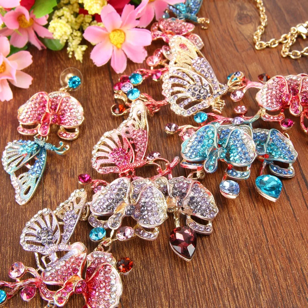 Женские серьги подвески в виде бабочек вечерние с кристаллами|jewelry findings|necklace