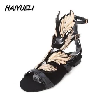 

HAIYUELI New summer fashion sexy Personality wings women sandals buckle casual Gladiator Ankle Strap flat shoes woman size 35-41