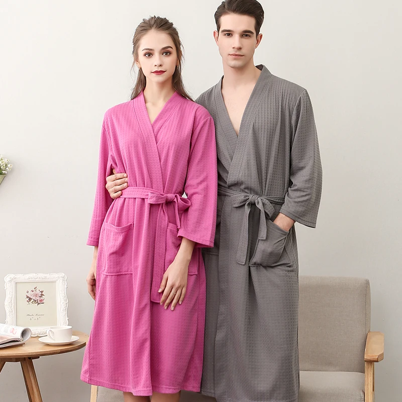 Lovers Summer Waffle Bathrobes Men Women Suck Water Kimono Nightgowns Plus Size Spa Bath Robe 3XL