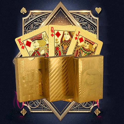 

Luxury Gold Foil Poker Play Cards Dollar EUR Plaid Pattern Party Play Game