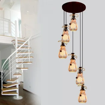 

Stairs Ceramic Chinese style lamps double floor stairs pendant lights modern stairs lamps rotary type circling corrid ZA ZS19