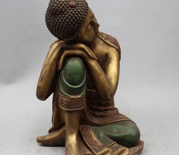 

13" Tibet Buddhism Bronze Painting Sleep Shakyamuni Amitabha Buddha Statue