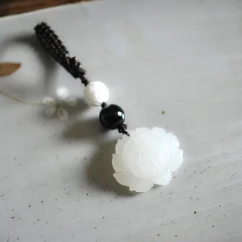 

Car key pendant lotus lotus natural white jade ornaments peace Keychain male and female