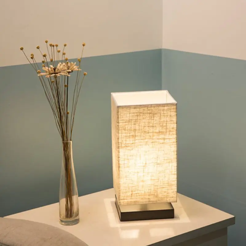 Ткань тенты прикроватная Настольная лампа с сплошное деревянное основание минималистский ночник ЕС/США Plug