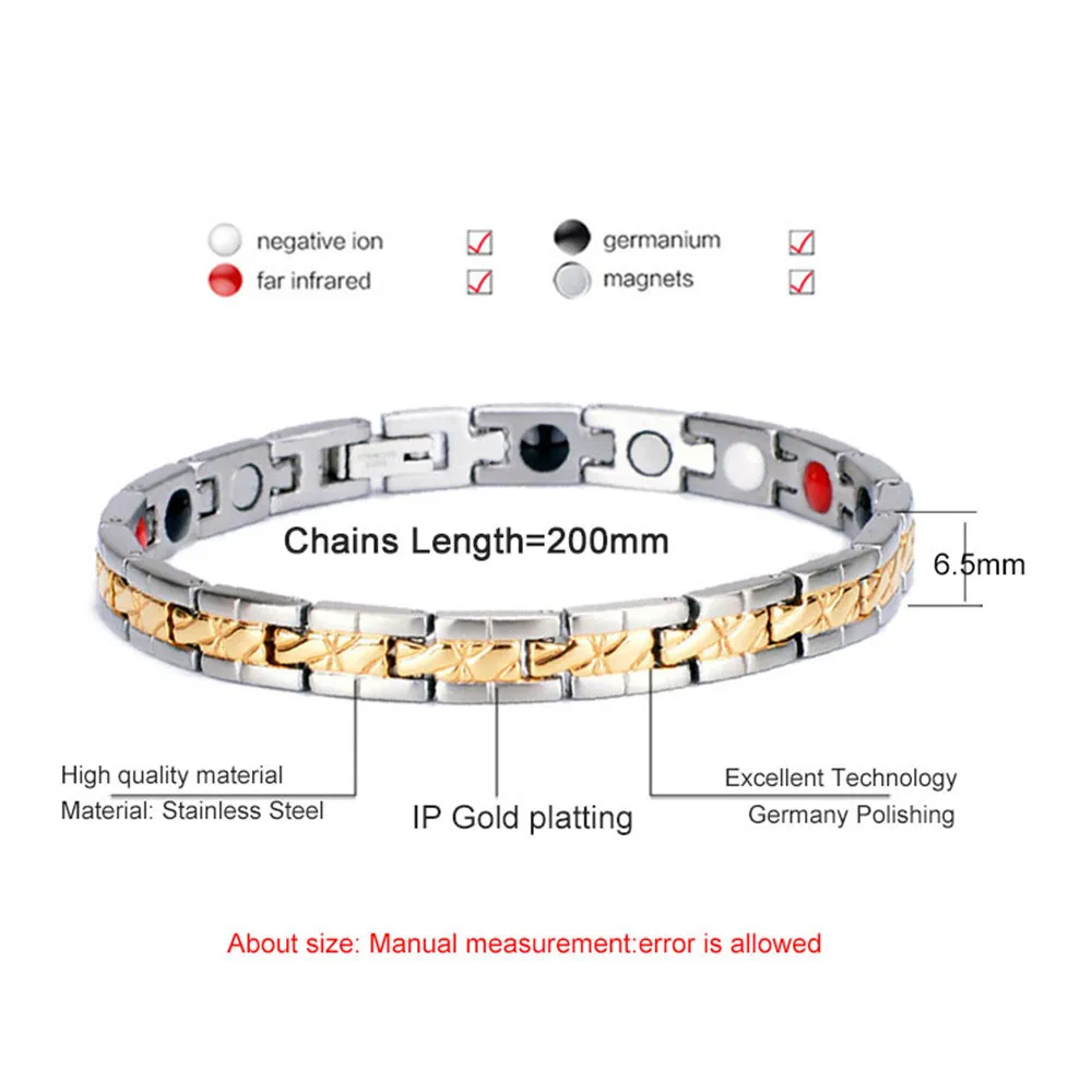 Женский шарм браслет с германием звено цепи оздоравливающий Магнитный браслет для Для женщин Для мужчин био энергии ювелирные изделия на магните для артрит