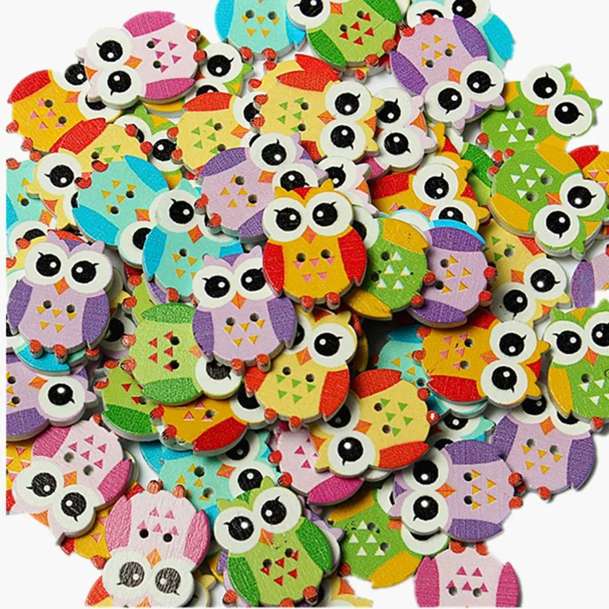

LHBL 100Pcs Lovely Owl Animal Wooden Button Sewing Scrapbooking DIY Craft 2 Holes Mixed Color