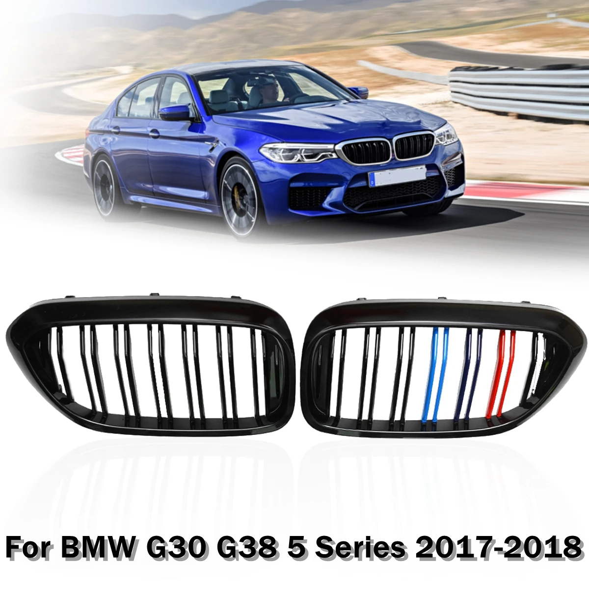

Pair Gloss Black Car Double Slats Grilles ABS Front Dual Slats Grilles For BMW 5 Series G30 G38 2017