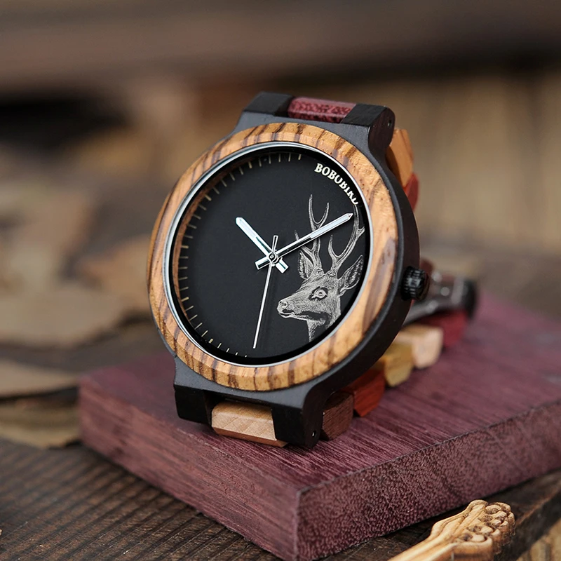 BOBO BIRD LP14 Men Wristwatches Miyato Japan Movement Wooden Watches with Colorful Wood Strap Classic Week Display Relogio