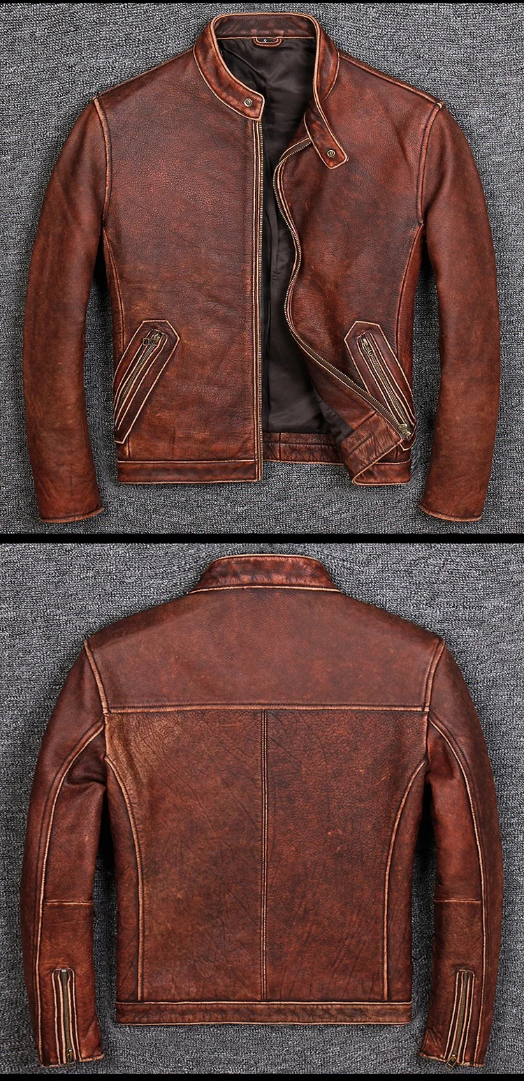 Free shipping.Plus size Brand Classic style cowhide jacket,mens 100% genuine leather jackets,biker vintage quality coat.sales
