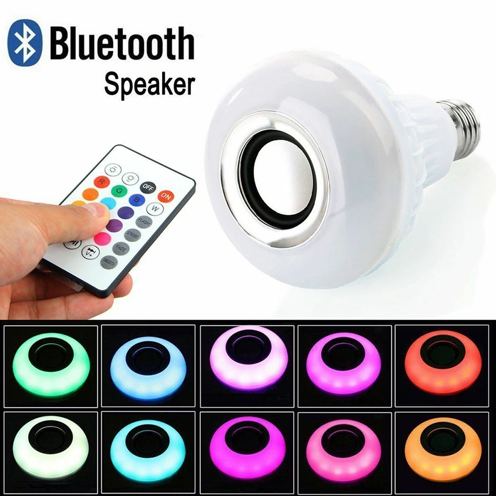 12W RGB лампа светодиодный светильник E27 Беспроводной Bluetooth Динамик умный светодиодный светильник музыкальный плеер аудио с удаленным Управление красочные в виде светодиодной лампы