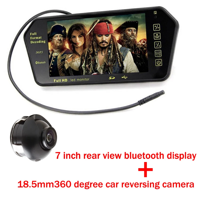 7 дюймов TFT ЖК-дисплей Дисплей Transimitter монитор зеркала автомобиля 800*480 MP5 USB/SD/FM Ночное видение сзади вид Камера парковка Системы 12-24 В - Цвет: 18.5mm360 Degree