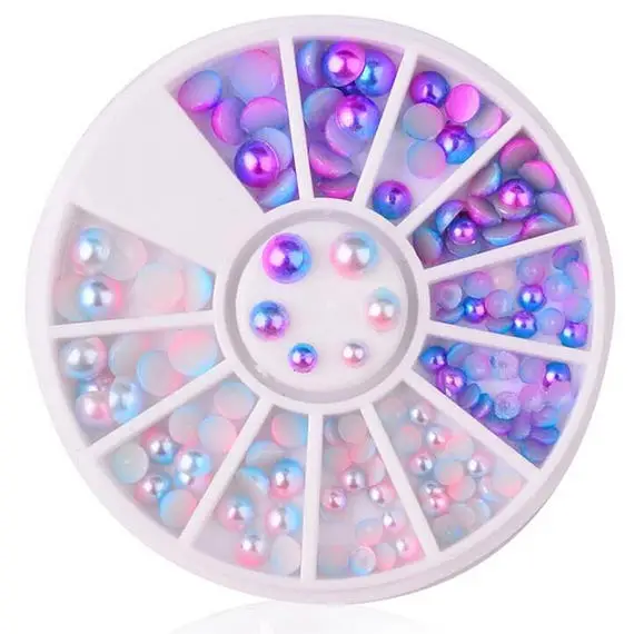 

Pearls Beads 3 Colors Flatback Round Pearls 3/4/5 mm Mixed Size Pearl Flat Back Mermaid Gradient Nail Charms Wheel 3D Nail