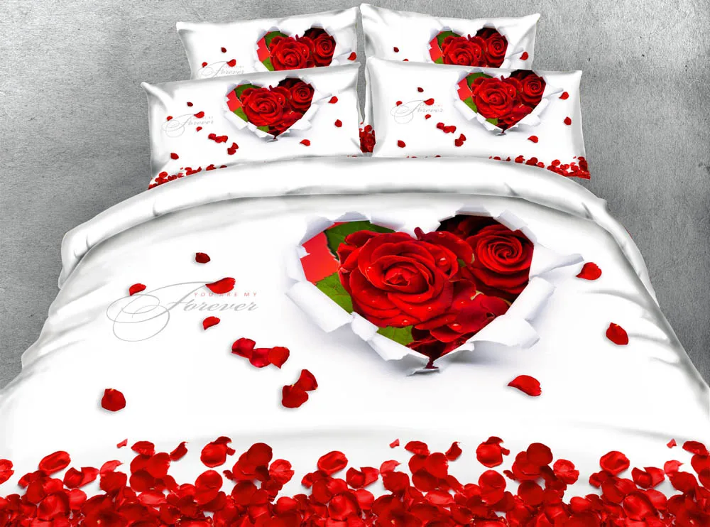 JF 353 romantic red roses bedding set 3d queen size bed sheets 4pcs