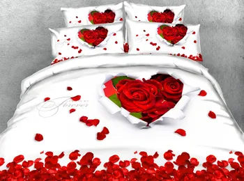 

JF-353 romantic red roses bedding set 3d queen size bed sheets 4pcs King Full Single bedclothes lovers quilt covers