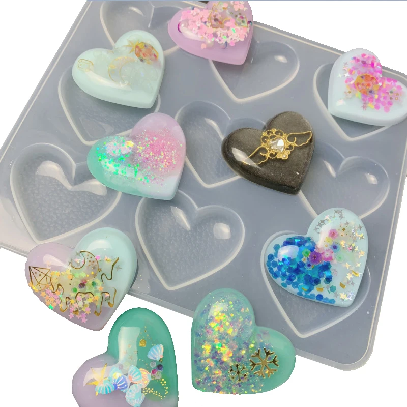 

Large 9-Cavity Clear Heart Silicone Mold DIY Resin Puffy Heart Charms Pink Molds Baking Tool Epoxy Jewelry Cabochons Making