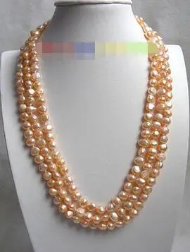 

Free Shipping>> new hot Genuine 16" baroque 3row pink freshwater pearls necklace j7341
