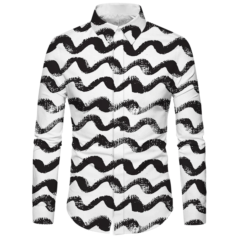 Cloudstyle New Design Ripple Shirt Male Fashion Streetwear Casual Silm