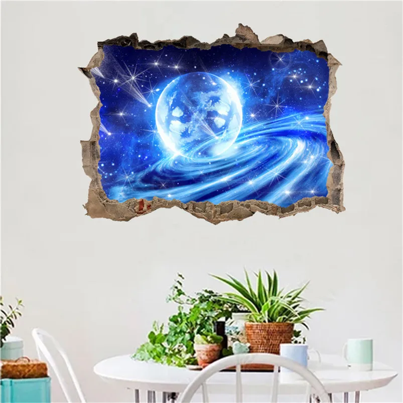 Broken Wall Starry Stickers Muraux 3D Planets Stars Sky Removable Wall Mural Decals Home Decor Adesivo De Parede 30MR725
