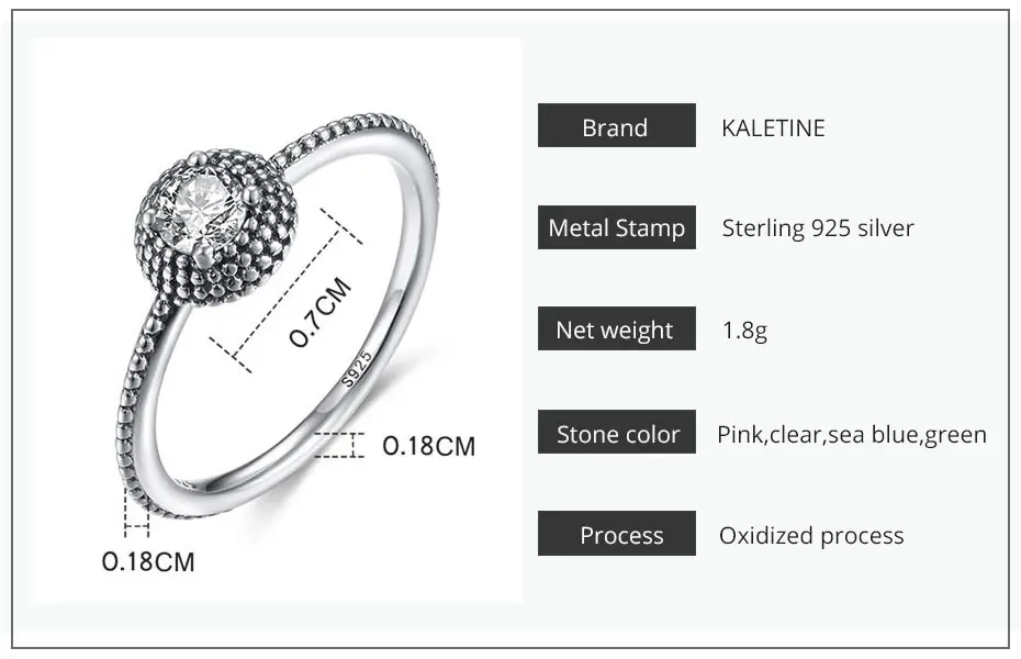 KALETINE, настоящее Стерлинговое Серебро 925 пробы, кольца для женщин, прозрачный розовый голубой зеленый CZ камень, кольцо, капельки, 925 серебряное кольцо, ювелирное изделие
