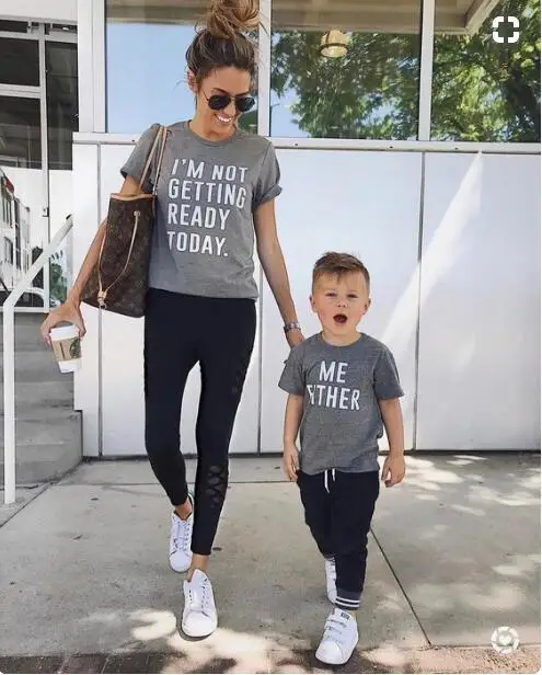 Family matching T-shirt cotton summer TEE short sleeve tops mom and son clothes kids boy women print letter t shirt | Мать и ребенок