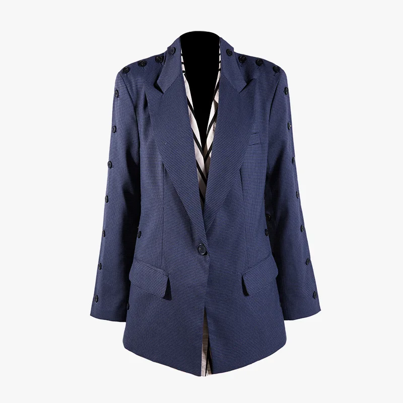 [EAM] Новинка, осенне-зимняя куртка с отворотом, длинным рукавом, на пуговицах, с разрезом, хит, цвет, индивидуальная куртка для женщин, модное пальто, JQ495