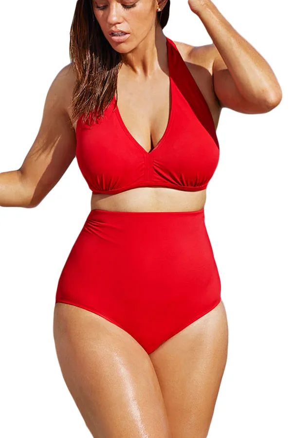 Solid-Red-Halter-Bikini-Swimsuit-LC41420-1-1