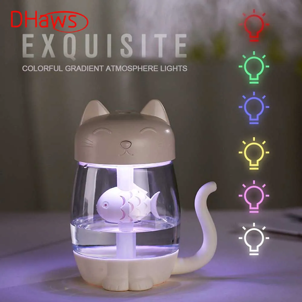

DHaws 3 In 1 350ML USB Cat Air Humidifier Ultrasonic Cool-Mist Adorable Mini Humidifier with LED Light Mini USB Fan Home Office