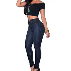 Новый 2016 Для женщин осенние джинсы Леггинсы для женщин Стройный тонкий Высокая Талия Упругие Карандаш Брюки для девочек синие джинсы