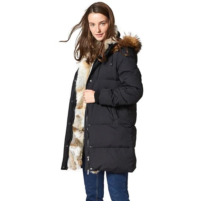 Escalier Women's Down Coat with Real Raccoon Fur Hooded Down Jacket ...