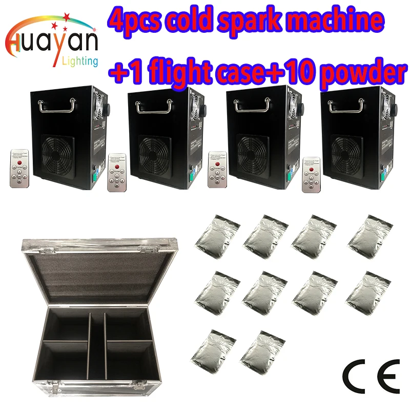 

Free shipping 4pcs cold Cold Spark Machine For Wedding a lot with Flight case with 10 bags powders