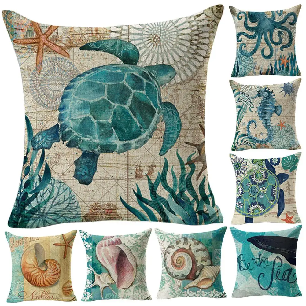 

45x45cm Retro Sea Animal Pillow Case Linen Pillow Cover Throw Pillow Cases Pillowcases Decorative Pillows Body Pillow Home Decor