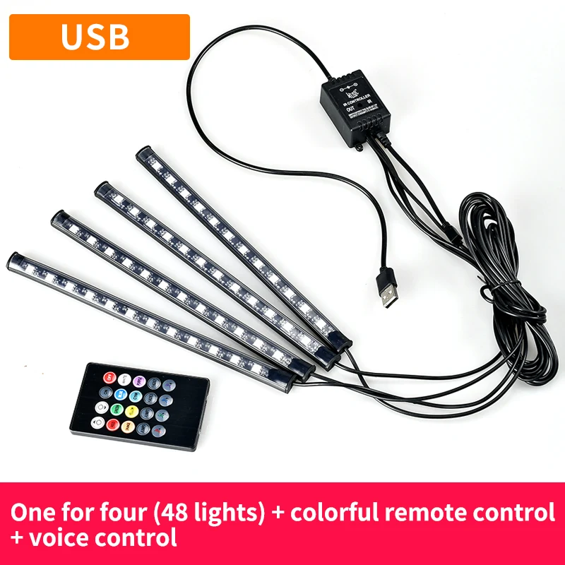 

12led car foot lamp Ambient lamp with usb/wireless remote/music control/Multiple modes Automotive interior decorative lights