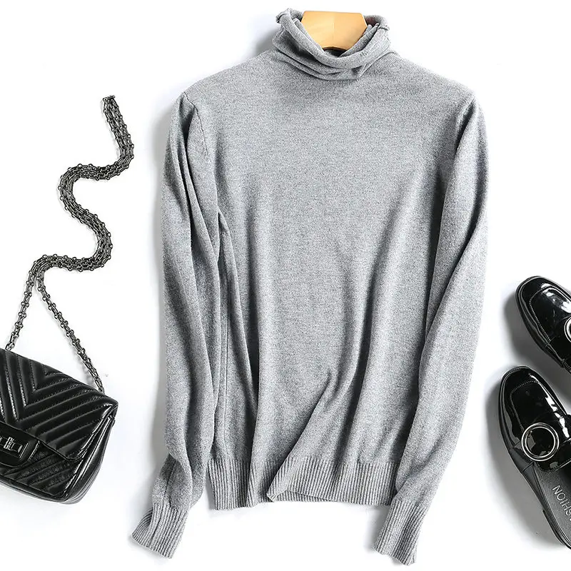 Женский свитер с длинным рукавом, Вязанные шерстяные свитера и пуловеры, женский черный и белый теплый сексуальный свитер с высоким воротом, джемпер - Цвет: Grey
