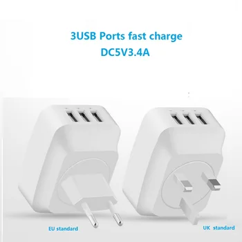 

Universal Travel Charger Adapter Portable UK 4.0 EU Power plug 3USB Quick Charge 5V 3.4A For Phone Tablet PC