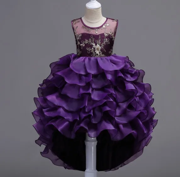 Детская одежда платье-пачка с цветочным рисунком для девочек Детские Вечерние платья с вышивкой для девочек свадебное платье принцессы с блестками и хвостом - Цвет: purple