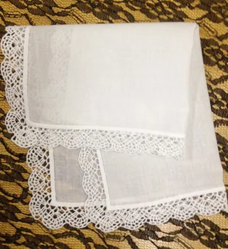 

Set of 12 Fashion Wedding Bridal Handkerchiefs Embroidered crochet lace edges Hankies Hanky 12x12-inch
